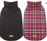 Kuoser Warm Dog Coat, Reversible Dog Jacket Waterproof Dog Winter Coat British Style Plaid Dog Clothes Pet Dog Cold Weather Coats Cozy Snow Jacket Vest for Small Medium Large Dogs Red XS