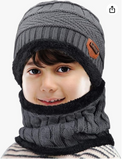 MAYLISACC Kids Winter Knitted Hat and Fleece Neck Warmer Scarf Set for Boys Girls Age 5-10