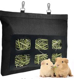 Rabbit Hay Feeder Bag, Upgraded Bunny Hay Bag, 6 Holes 600D Oxford Fabric Hay Holder Bag for Small Animal Guinea Pig Chinchilla Rabbit Cage by Rayfarmo,(Black)