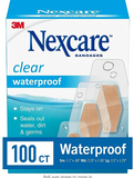 Nexcare Waterproof Bandages, Stays on in the Pool, Holds for 12 Hours, Clear Bandages for Fingers and Elbows - 100 Pack Waterproof Bandages