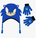 Concept One Sonic The Hedgehog Beanie Hat and Glove Set, Kids Knitted Winter Hat and Gloves