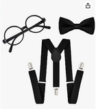 Tatibana Child Kids Suspenders Bowtie Set with Black Glasses - Adjustable Suspender Set for Boys and Girls