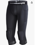 COOLOMG Basketball Leggings with Knee Pads for Kids Youth 3/4 Compression Pants Capri Tights Side Pockets