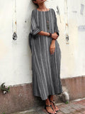 Black Stripes Crew Neck Long Sleeve Dress