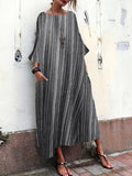 Black Stripes Crew Neck Long Sleeve Dress