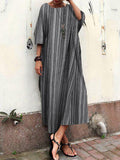 Black Stripes Crew Neck Long Sleeve Dress