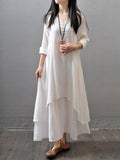 Crew Neck Women Dress Asymmetrical Daytime Solid Maxi Dress