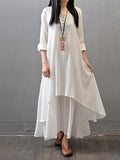 Crew Neck Women Dress Asymmetrical Daytime Solid Maxi Dress