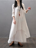 Crew Neck Women Dress Asymmetrical Daytime Solid Maxi Dress