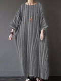 Black Stripes Crew Neck Long Sleeve Dress