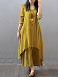 Crew Neck Women Dress Asymmetrical Daytime Solid Maxi Dress