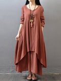 Crew Neck Women Dress Asymmetrical Daytime Solid Maxi Dress