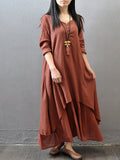 Crew Neck Women Dress Asymmetrical Daytime Solid Maxi Dress