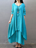 Crew Neck Women Dress Asymmetrical Daytime Solid Maxi Dress