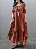 Crew Neck Women Dress Asymmetrical Daytime Solid Maxi Dress