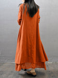 Crew Neck Women Dress Asymmetrical Daytime Solid Maxi Dress