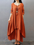 Crew Neck Women Dress Asymmetrical Daytime Solid Maxi Dress