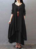 Crew Neck Women Dress Asymmetrical Daytime Solid Maxi Dress