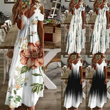 Womens Summer Print Long Dress Ladies Boho Beach Holiday Maxi Cami Sundress US