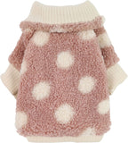 Fitwarm Sherpa Polka Dot Dog Coat Turtleneck Fuzzy Doggie Sweater Puppy Winter Clothes Doggy Knitted Outfits Pet Cold Weather Clothes Cat Apparel Pink Medium