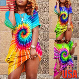 Plus Size Women's Summer Tie Dye T-Shirt Dress Sundress Casual Loose Long Top US