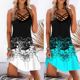 SEXY Womens Floral Sleeveless Dress Lady Casual Summer Beach Mini Swing Sundress