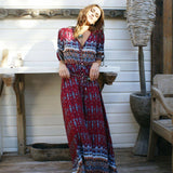 Women Lady Boho Kimono Sleeve Floral Long Maxi Summer Beach Dress Sundress