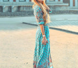 Women Lady Boho Kimono Sleeve Floral Long Maxi Summer Beach Dress Sundress