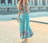 Women Lady Boho Kimono Sleeve Floral Long Maxi Summer Beach Dress Sundress