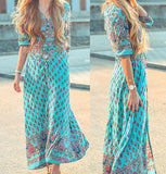 Women Lady Boho Kimono Sleeve Floral Long Maxi Summer Beach Dress Sundress