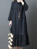 Basic Simple Long Sleeve A-Line Tribal Shawl Collar Maxi Dress