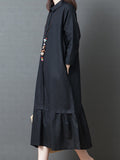 Basic Simple Long Sleeve A-Line Tribal Shawl Collar Maxi Dress