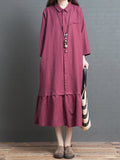 Basic Simple Long Sleeve A-Line Tribal Shawl Collar Maxi Dress