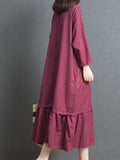 Basic Simple Long Sleeve A-Line Tribal Shawl Collar Maxi Dress