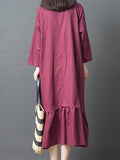 Basic Simple Long Sleeve A-Line Tribal Shawl Collar Maxi Dress