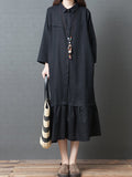 Basic Simple Long Sleeve A-Line Tribal Shawl Collar Maxi Dress