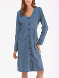 Causal Bottom Long Sleeve Dresses with Pocket