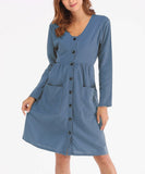 Causal Bottom Long Sleeve Dresses with Pocket