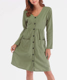 Causal Bottom Long Sleeve Dresses with Pocket