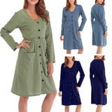 Causal Bottom Long Sleeve Dresses with Pocket